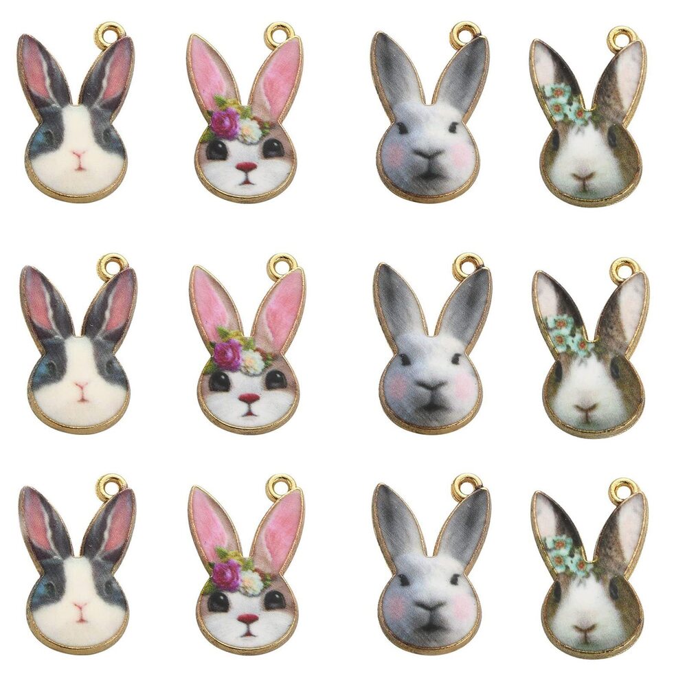 9814 40 Pcs 4 Styles Enamel Animal Rabbit Easter Charms for Jewelry Making